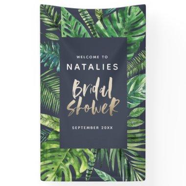 Tropical palm leaf & gold script bridal shower banner