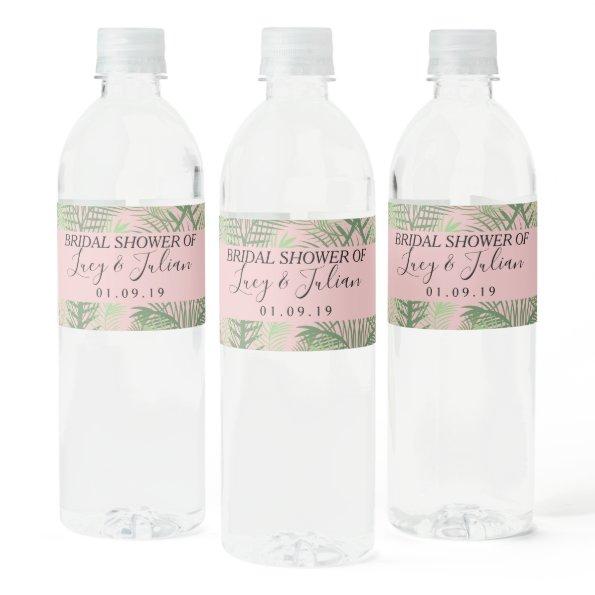 Tropical Palm Leaf Green Pattern Wedding Water Bo Water Bottle Label