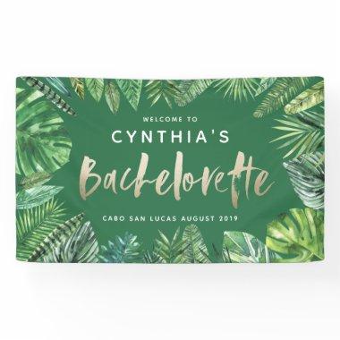 Tropical palm leaf & script gold bachelorette banner