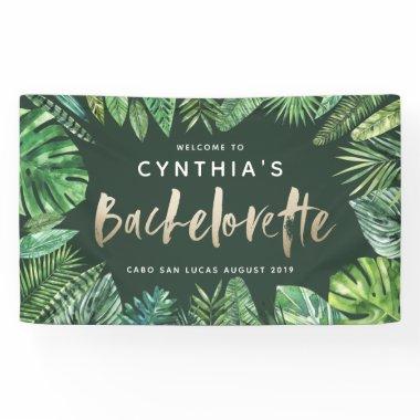 Tropical palm leaf & script gold bachelorette banner