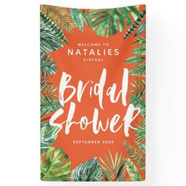 Tropical palm leaf script virtual bridal shower banner