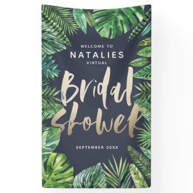 Tropical palm leaf script virtual bridal shower banner