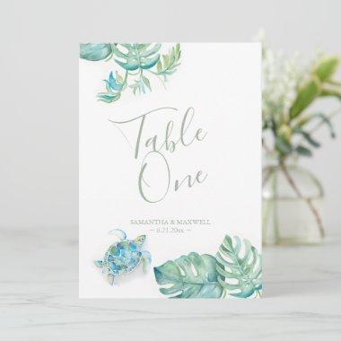 Tropical Palm Leaves Wedding Table Number