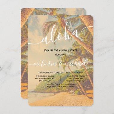 Tropical Palm Tree Beach Aloha Baby Shower Invitations