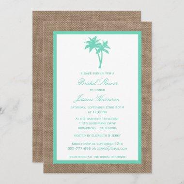 Tropical Palm Tree Burlap Beach Bridal Shower Invitations