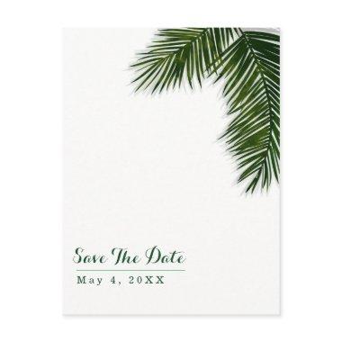 Tropical Palm Tree Leaf Wedding Save the Date Announcement PostInvitations