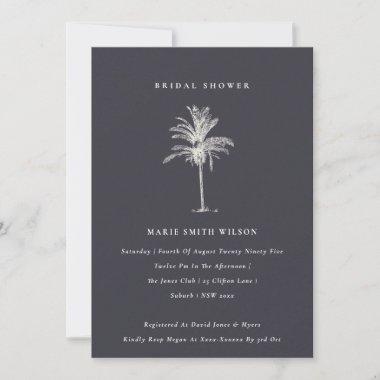 Tropical Palm Tree Navy Kraft Bridal Shower Invite
