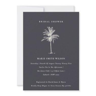 Tropical Palm Tree Navy Kraft Bridal Shower Invite