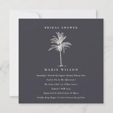 Tropical Palm Tree Navy Kraft Bridal Shower Invite