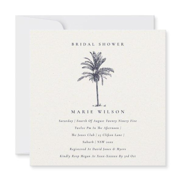 Tropical Palm Tree Navy Kraft Bridal Shower Invite