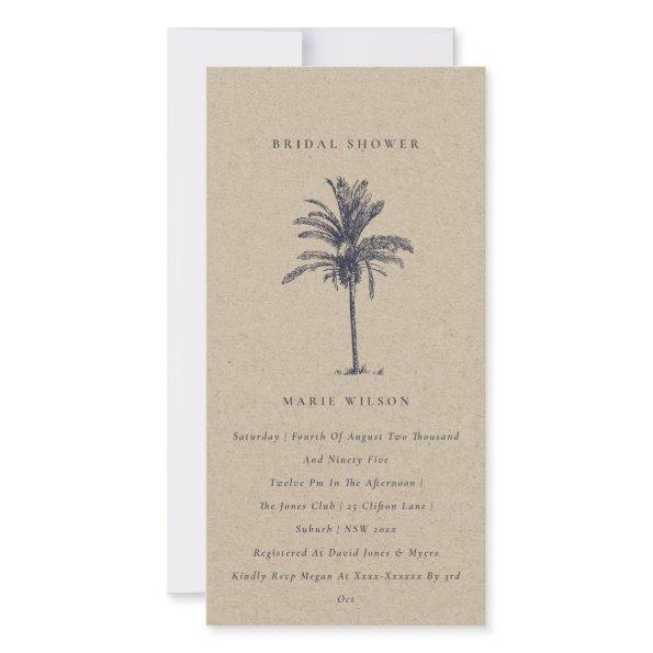 Tropical Palm Tree Navy Kraft  Invite