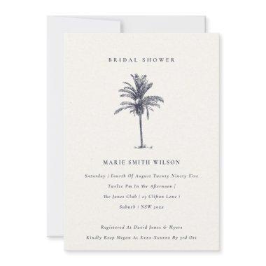 Tropical Palm Tree Navy Kraft Bridal Shower Invite