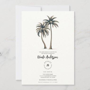 Tropical Palm Tree Rustic Coastal Bridal Shower Invitations
