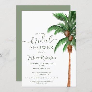 Tropical palm tree watercolor green bridal shower Invitations