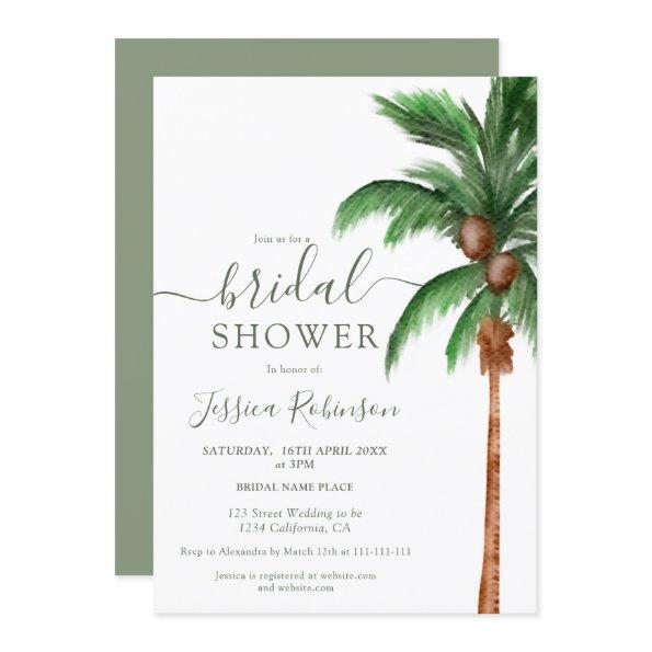 Tropical palm tree watercolor green bridal shower Invitations