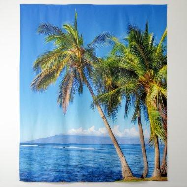 Tropical Palm Trees and Molokini from Maui Hawaii Tapestry