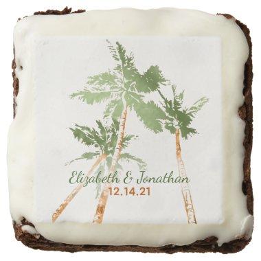Tropical Palm Trees Hand Lettered Wedding Brownie
