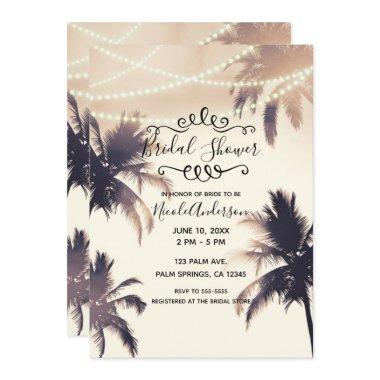 Tropical Palm Trees & Lights Cream Bridal Shower Invitations