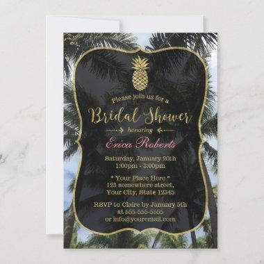 Tropical Palm Trees & Pineapple Bridal Shower Invitations