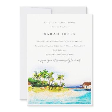 Tropical Palm Trees Seascape Beach Bridal Shower Invitations