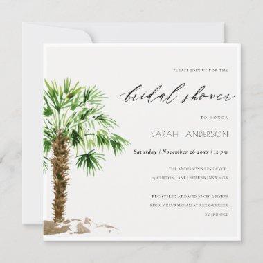 Tropical Palm Watercolor Bridal Shower Invite