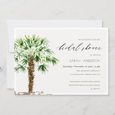 Tropical Palm Watercolor Bridal Shower Invite