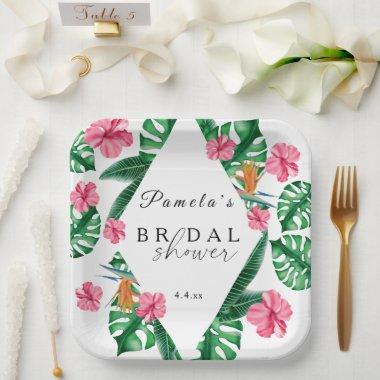 Tropical Palm Watercolor Geometric  Paper Plates