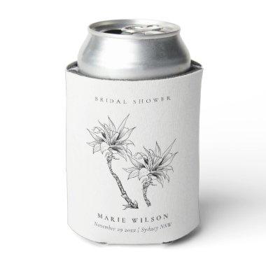 Tropical Palms Black White Sketch  Can Cooler