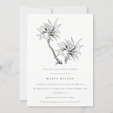 Tropical Palms Black White Sketch Bridal Shower Invitations