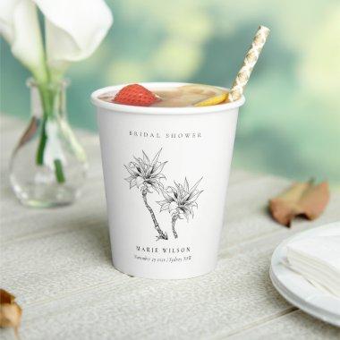 Tropical Palms Black White Sketch Bridal Shower Paper Cups