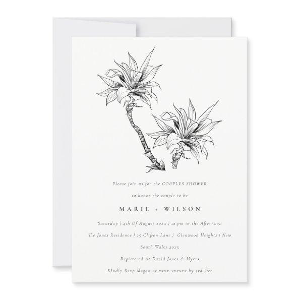 Tropical Palms Black White Sketch Couples Shower
