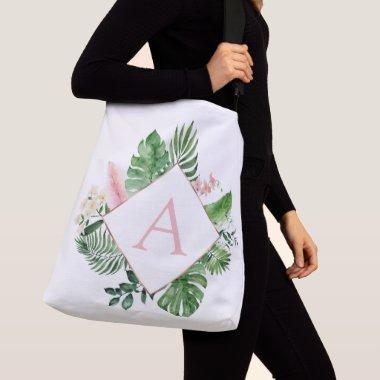 Tropical Palms Monogram Blush Pink Wedding Crossbody Bag