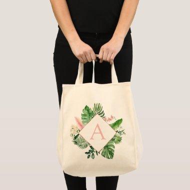 Tropical Palms Monogram Blush Pink Wedding Tote Bag