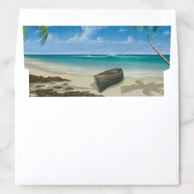 Tropical Paradise Palm Trees Boat Canoe Ocean Envelope Liner