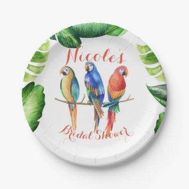 Tropical Parrots Birds & Leaves Birthday Party Paper Plates