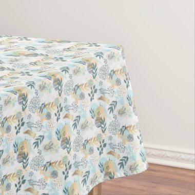 Tropical pattern leaves white blue rose gold tablecloth