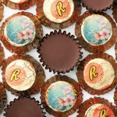 Tropical Peach White Hibiscus Floral Love Wedding Reese's Peanut Butter Cups