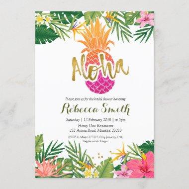 Tropical Pineapple Aloha Bridal Shower Invitations