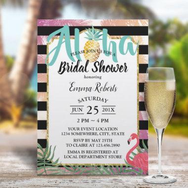 Tropical Pineapple Aloha Flamingo Bridal Shower Invitations