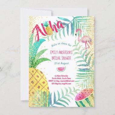 Tropical Pineapple Bridal Shower Invites Flamingo