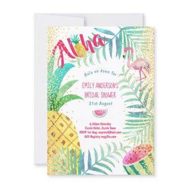 Tropical Pineapple Bridal Shower Invites Flamingo