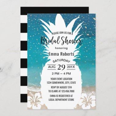 Tropical Pineapple Elegant Beach Bridal Shower Invitations