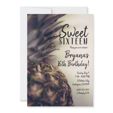 Tropical Pineapple Elegant Beach Sweet 16 Party Invitations