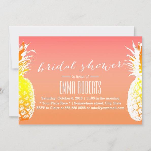 Tropical Pineapple Elegant Bridal Shower Invitations