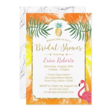 Tropical Pineapple Golden Palm Trees Bridal Shower Invitations