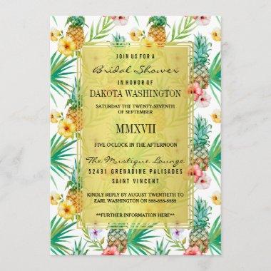 Tropical Pineapple & Hibiscus Bridal Shower Invitations