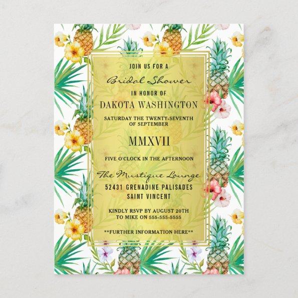Tropical Pineapple & Hibiscus Bridal Shower Invitation PostInvitations