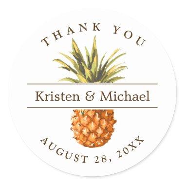 Tropical Pineapple Thank You Wedding Favor Classic Round Sticker