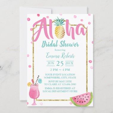 Tropical Pineapple Watercolor Beach Bridal Shower Invitations