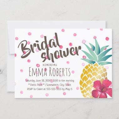 Tropical Pineapple Watercolor Dots Bridal Shower Invitations